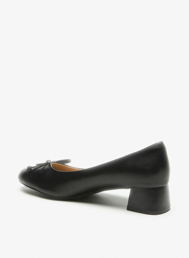 Solid Slip On Shoes with Block Heels and Bow Accent