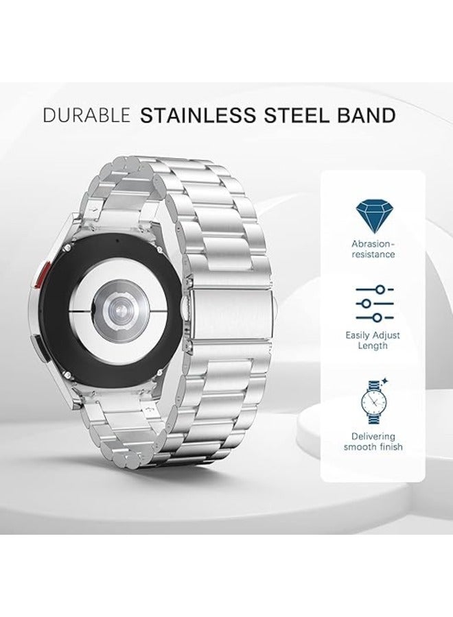 Silver Stainless Steel Metal Band for Samsung Galaxy Watch 7FE/6/5/4 (40mm/44mm), Galaxy Watch 5 Pro (45mm), Galaxy Watch 6 Classic (43mm/47mm), and Galaxy Watch 4 Classic (42mm/46mm) - No Gap Design