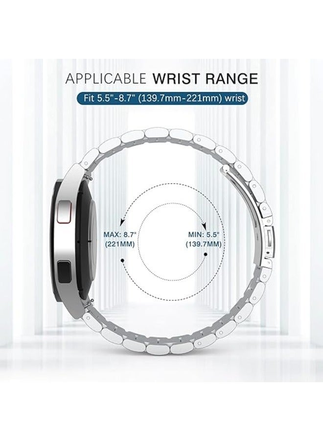 Silver Stainless Steel Metal Band for Samsung Galaxy Watch 7FE/6/5/4 (40mm/44mm), Galaxy Watch 5 Pro (45mm), Galaxy Watch 6 Classic (43mm/47mm), and Galaxy Watch 4 Classic (42mm/46mm) - No Gap Design