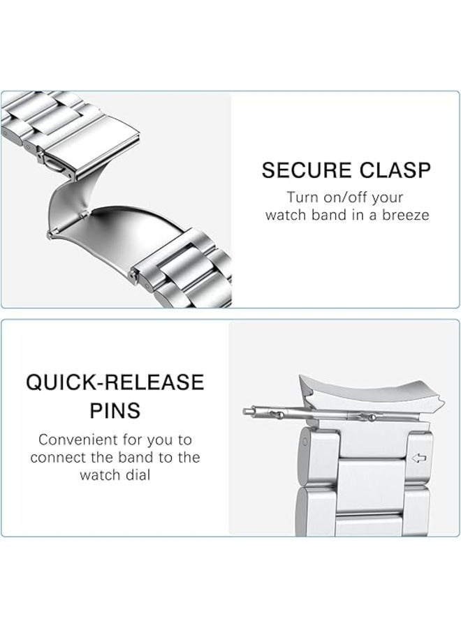 Silver Stainless Steel Metal Band for Samsung Galaxy Watch 7FE/6/5/4 (40mm/44mm), Galaxy Watch 5 Pro (45mm), Galaxy Watch 6 Classic (43mm/47mm), and Galaxy Watch 4 Classic (42mm/46mm) - No Gap Design