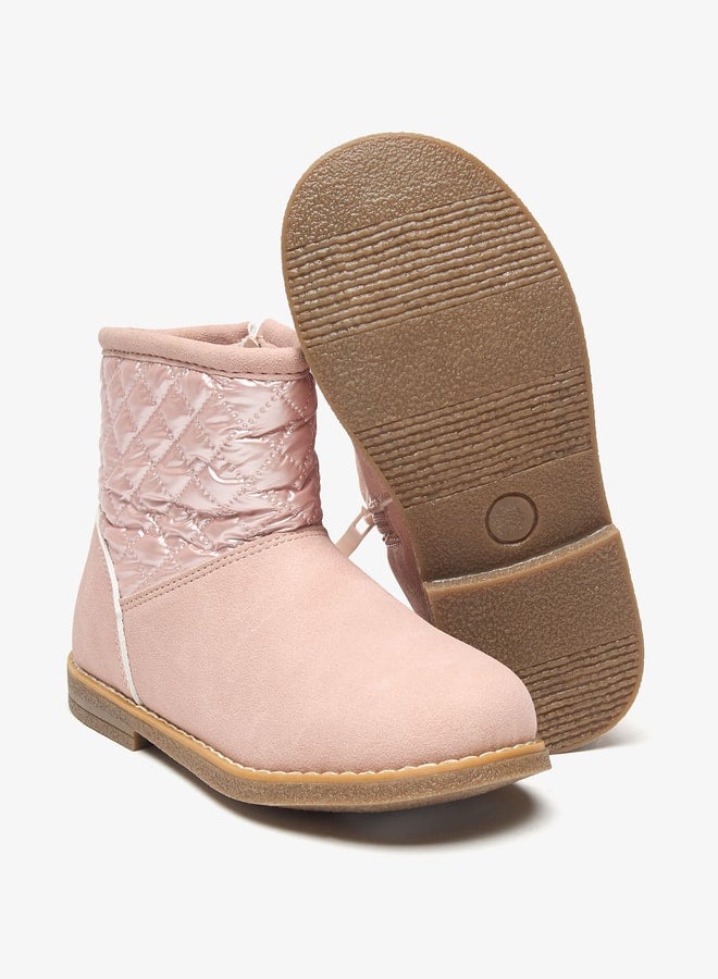 Girls Quilted High Cut Boots with Zip Closure