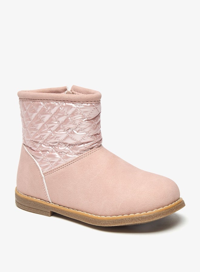 Girls Quilted High Cut Boots with Zip Closure