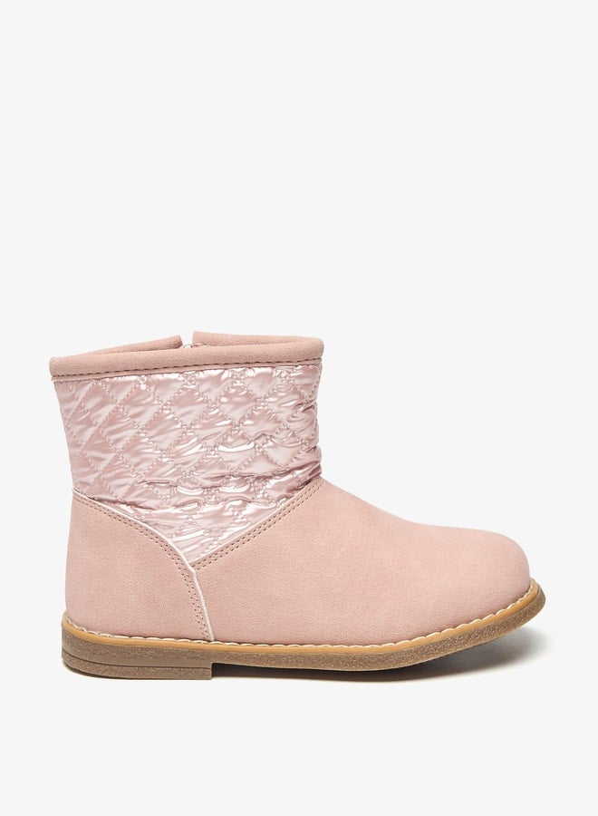 Girls Quilted High Cut Boots with Zip Closure