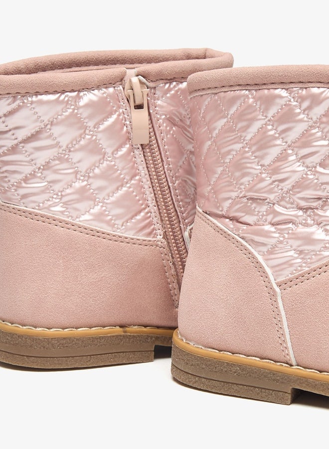 Girls Quilted High Cut Boots with Zip Closure