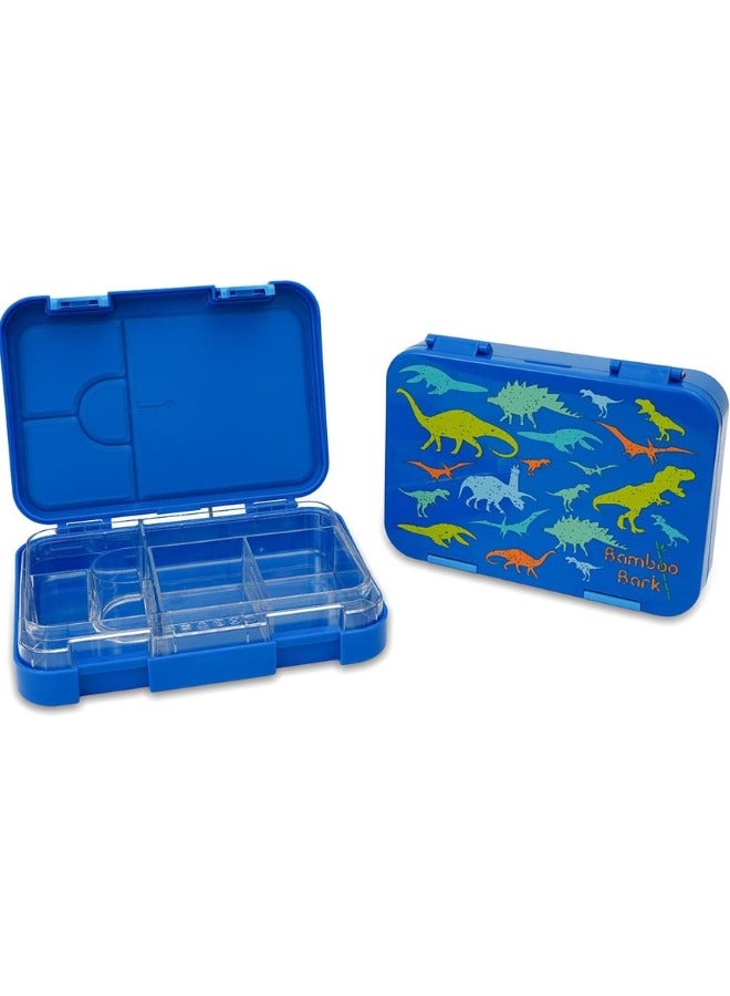 Bamboo Bark Bento Lunch Box for Kids with Compartments - Snack Box Convertible from 4 to 6 Compartments - Dishwasher Safe & BPA Free - Blue Animals