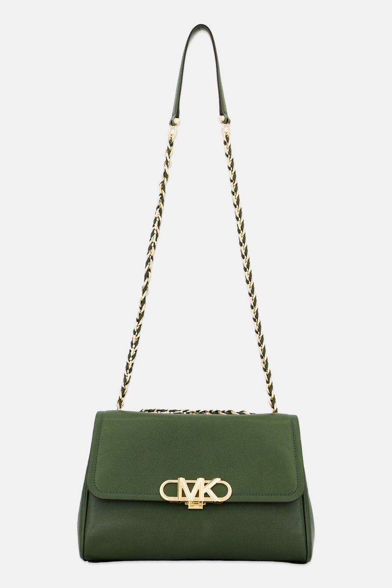 Women Brand Logo Convertible Chain Shoulder Bag 19 H x 26 L x 7 W cm, Dark Green