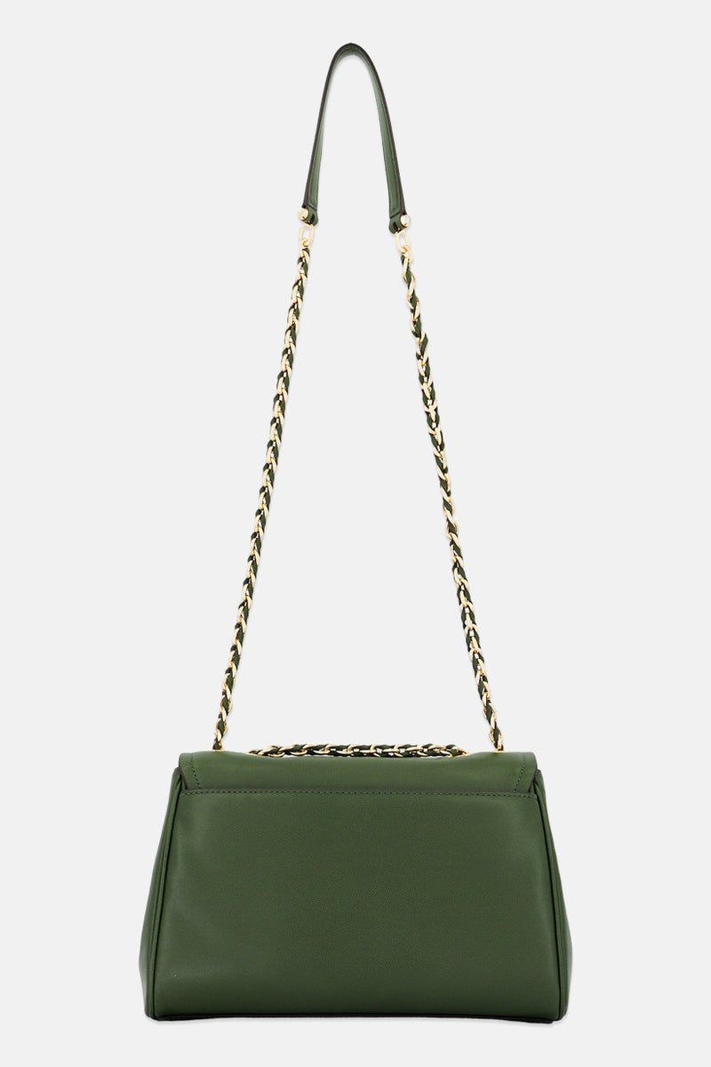 Women Brand Logo Convertible Chain Shoulder Bag 19 H x 26 L x 7 W cm, Dark Green