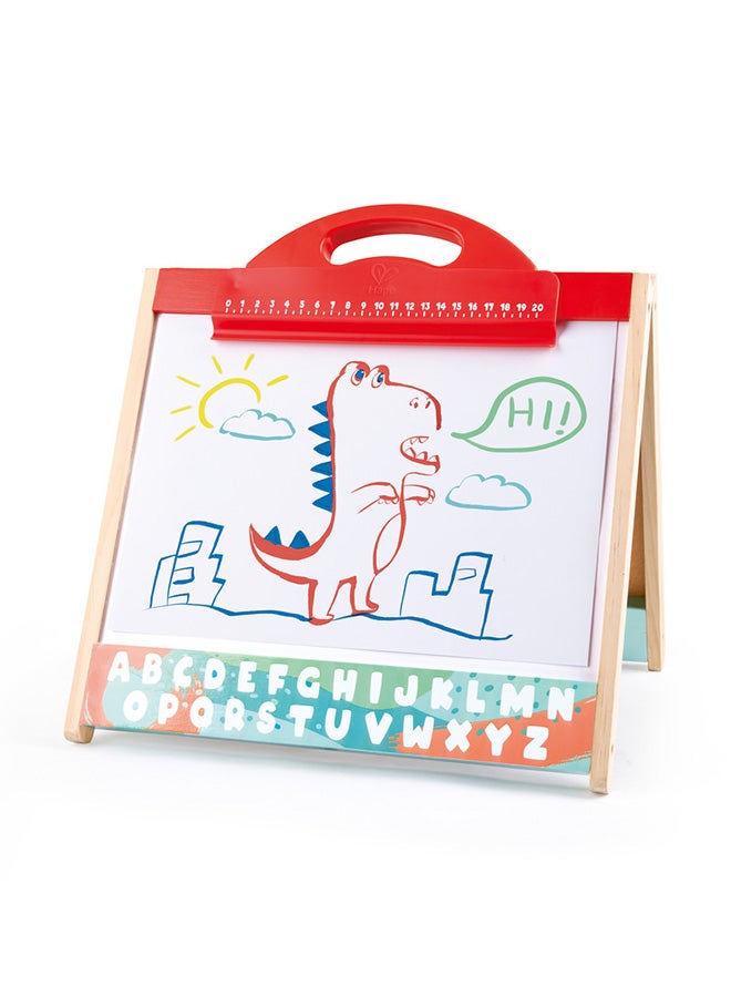 Hape Store And Go Easel | Folding Double-Sided Tabletop Blackboard And Whiteboard With Chalks, Markers And Other Art Accessories | Turns Into Portable Case, For Children 3 Years+