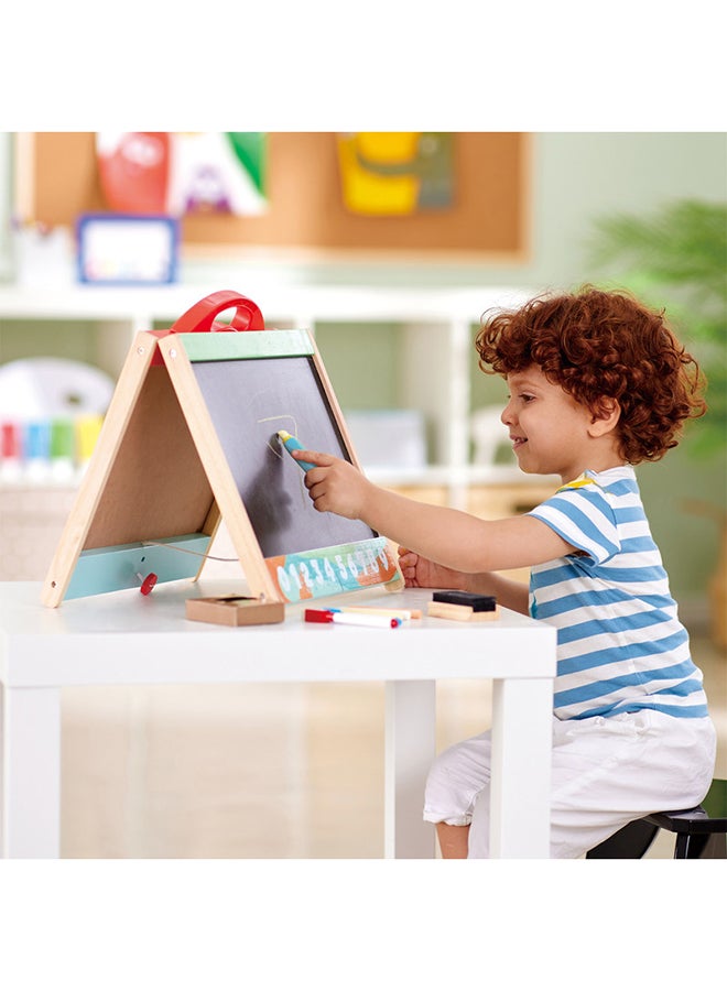 Hape Store And Go Easel | Folding Double-Sided Tabletop Blackboard And Whiteboard With Chalks, Markers And Other Art Accessories | Turns Into Portable Case, For Children 3 Years+