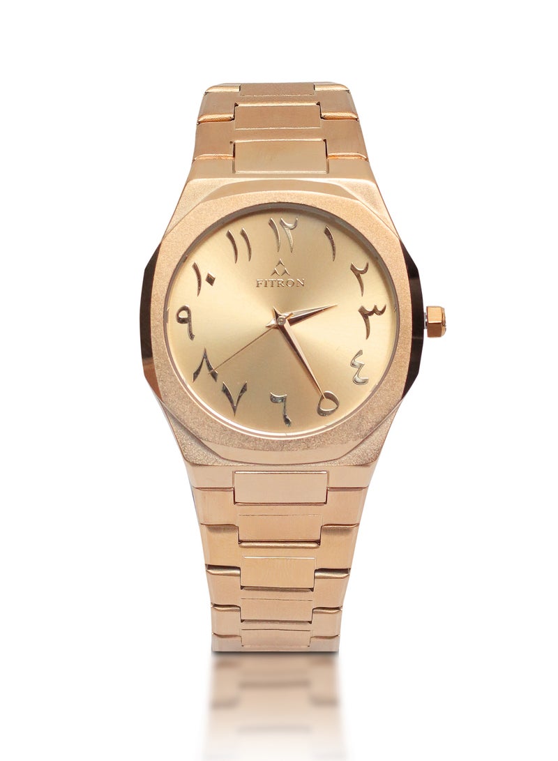 Men's Gold Colour Wrist Watch with Gold Colour Dial with arabic numbers