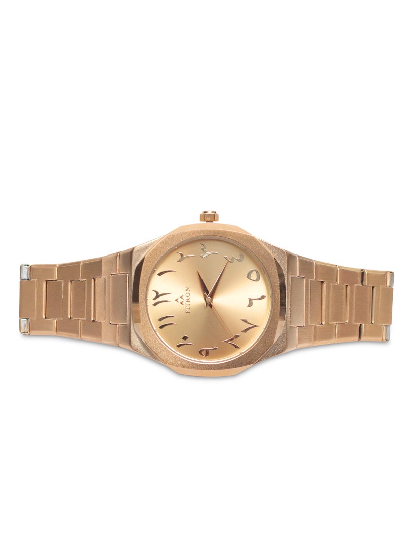 Men's Gold Colour Wrist Watch with Gold Colour Dial with arabic numbers