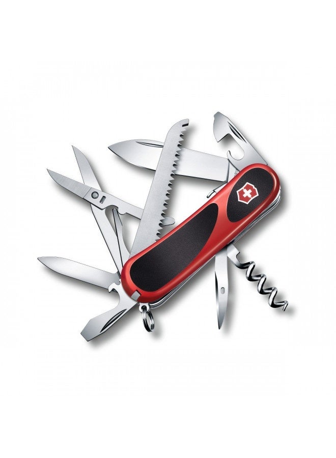 Victorinox Evolution S17 Grip Swiss Army Knife, 15 Functions, Swiss Made Pocket Knife With Large Blade, Screwdriver And Lock Blade - Red/Black