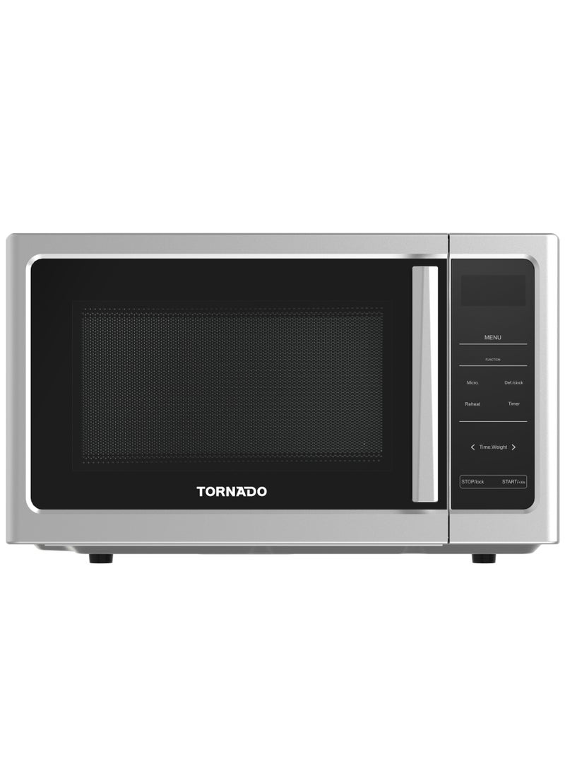 Tornado 25 Liters Digital Microwave Oven Solo with 10 Power Levels, 850W, Touch Control panel, Child-Safety-Lock, Defrost Function, 8 Auto cooking function, Silver, TWDS-25-S-E