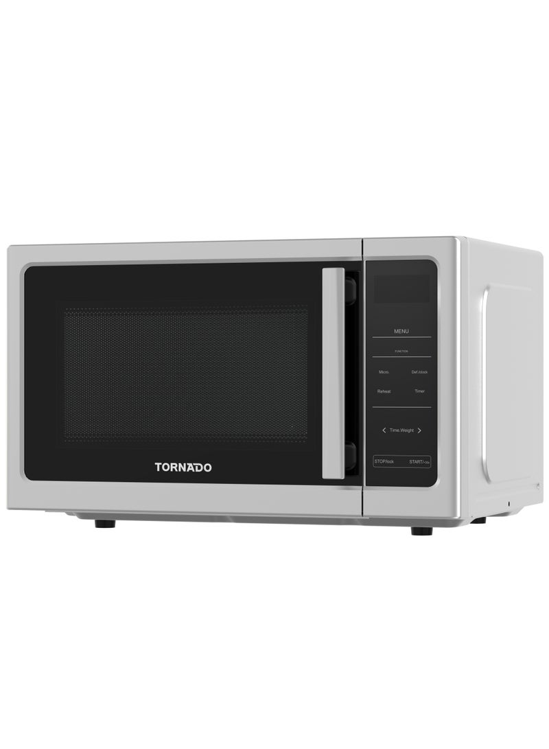 Tornado 25 Liters Digital Microwave Oven Solo with 10 Power Levels, 850W, Touch Control panel, Child-Safety-Lock, Defrost Function, 8 Auto cooking function, Silver, TWDS-25-S-E