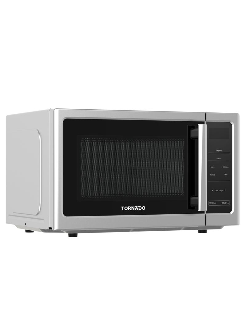 Tornado 25 Liters Digital Microwave Oven Solo with 10 Power Levels, 850W, Touch Control panel, Child-Safety-Lock, Defrost Function, 8 Auto cooking function, Silver, TWDS-25-S-E