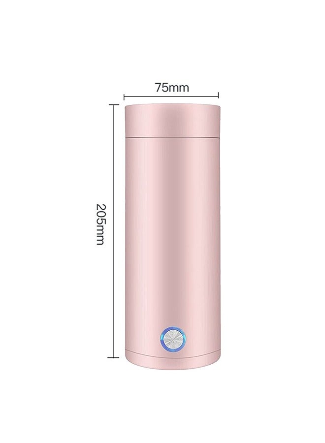 Portable Electric Kettle 400ml Travel Tea Kettle with Non stick Coating Double Wall Water Boiler Bottle Insulated Coffee Thermos Mug Fast Boil and Auto Shut Off Hot Water Heater (Pink)