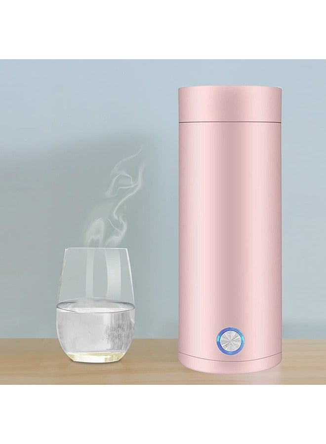 Portable Electric Kettle 400ml Travel Tea Kettle with Non stick Coating Double Wall Water Boiler Bottle Insulated Coffee Thermos Mug Fast Boil and Auto Shut Off Hot Water Heater (Pink)
