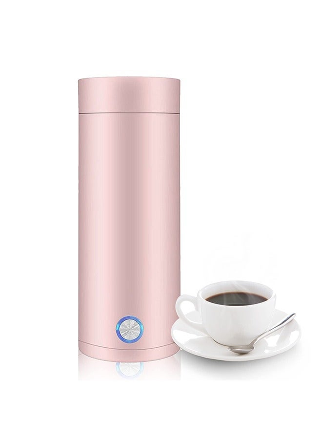 Portable Electric Kettle 400ml Travel Tea Kettle with Non stick Coating Double Wall Water Boiler Bottle Insulated Coffee Thermos Mug Fast Boil and Auto Shut Off Hot Water Heater (Pink)