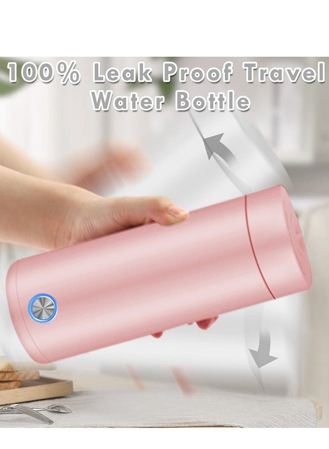 Portable Electric Kettle 400ml Travel Tea Kettle with Non stick Coating Double Wall Water Boiler Bottle Insulated Coffee Thermos Mug Fast Boil and Auto Shut Off Hot Water Heater (Pink)