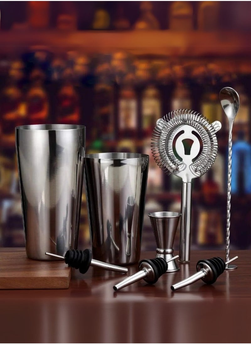 7-Piece Boston Cocktail Shaker Set – Stainless Steel Professional Mixing Tools for Home and Bar Use