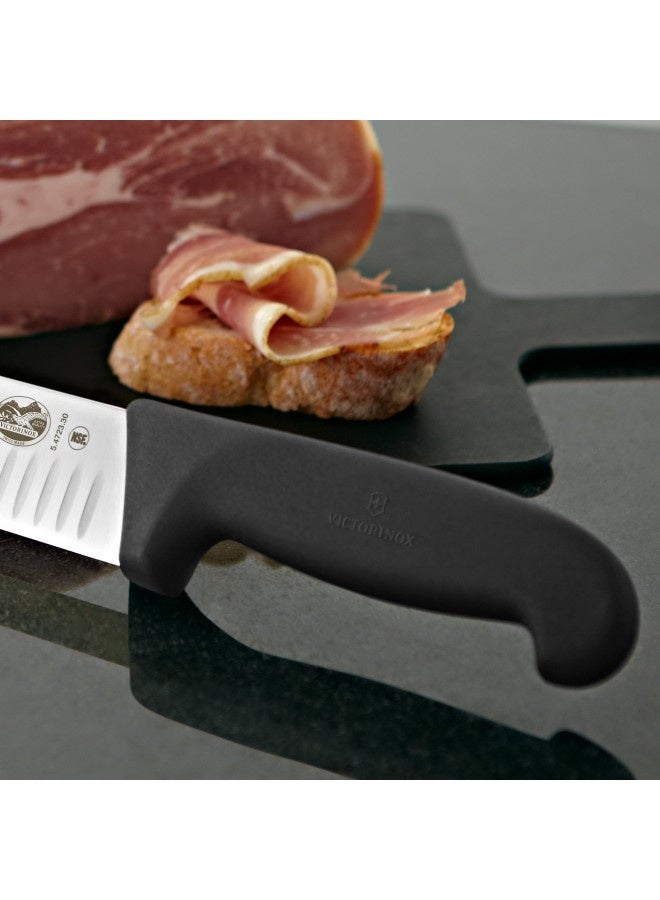 Victorinox-Swiss-Army- 47645 Cutlery Fibrox Pro Slicing Knife, Granton Blade, Black, 12-Inch