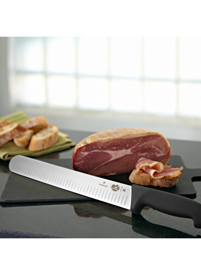 Victorinox-Swiss-Army- 47645 Cutlery Fibrox Pro Slicing Knife, Granton Blade, Black, 12-Inch