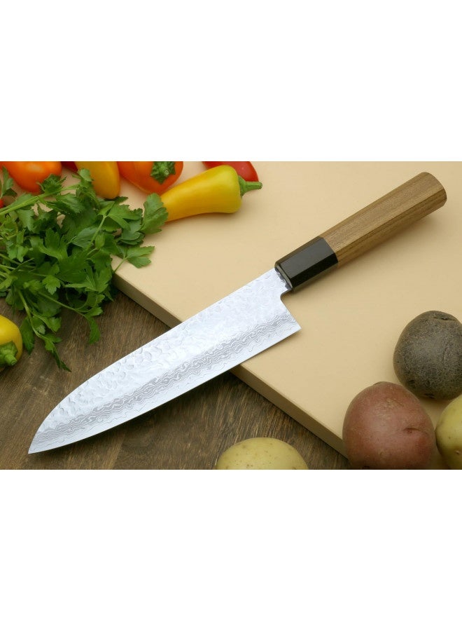 Yoshihiro Vg-10 46 Layers Hammered Damascus Santoku Japanese Multipurpose Chef Knife (Rosewood Handle) (Ambrosia Handle)