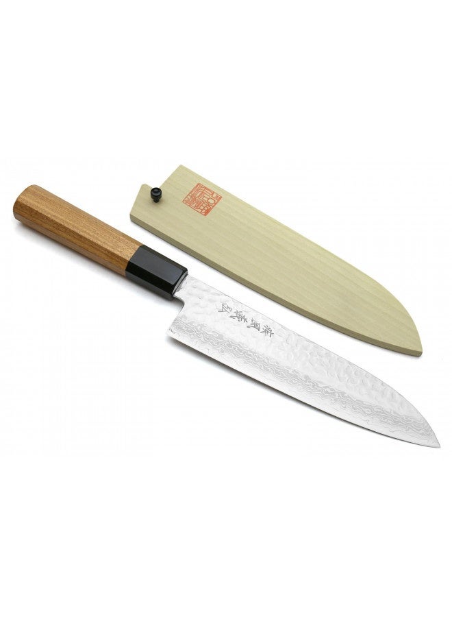 Yoshihiro Vg-10 46 Layers Hammered Damascus Santoku Japanese Multipurpose Chef Knife (Rosewood Handle) (Ambrosia Handle)