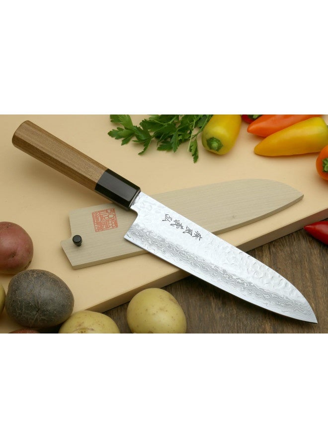 Yoshihiro Vg-10 46 Layers Hammered Damascus Santoku Japanese Multipurpose Chef Knife (Rosewood Handle) (Ambrosia Handle)