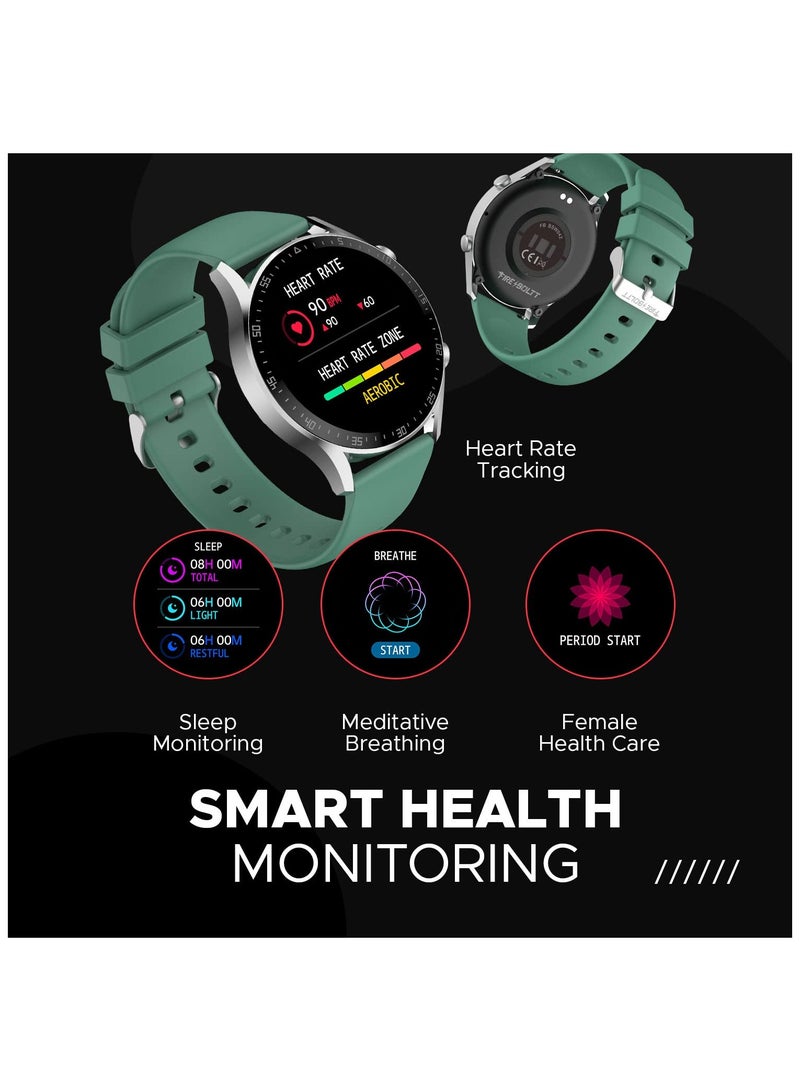 Fire-Boltt Talk 2 Bluetooth Calling Smartwatch with Dual Button, Hands On Voice Assistance, 120 Sports Modes, in Built Mic & Speaker with IP68 Rating (Silver Green)