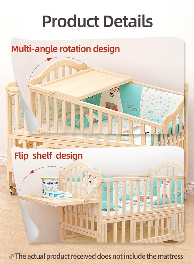 Multifunctional Baby Bed Wood Baby Bedside Crib with Foldable Storage Board