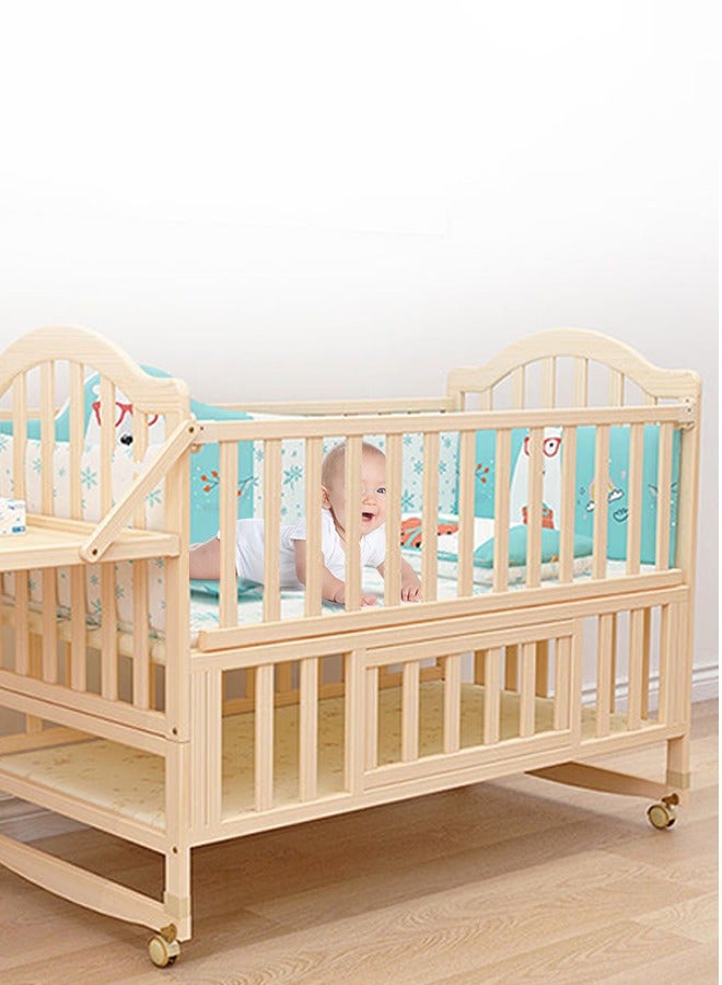 Multifunctional Baby Bed Wood Baby Bedside Crib with Foldable Storage Board