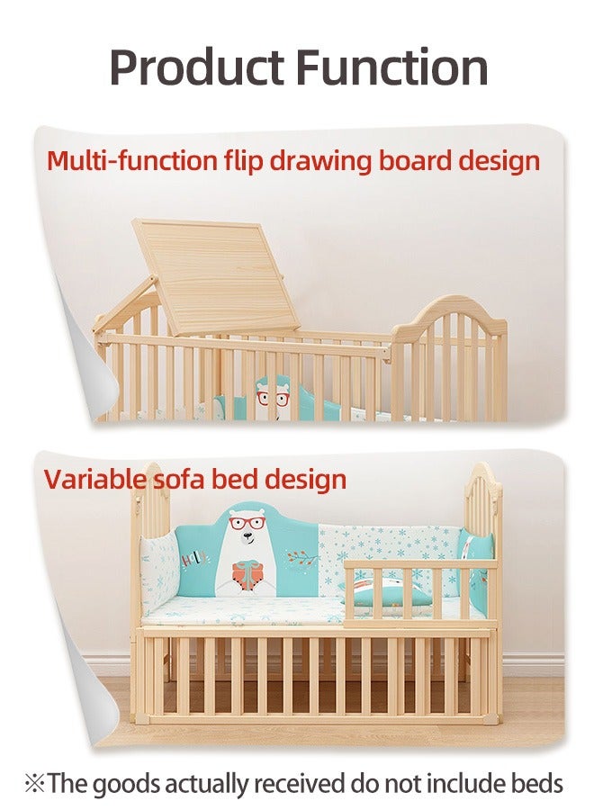 Multifunctional Baby Bed Wood Baby Bedside Crib with Foldable Storage Board