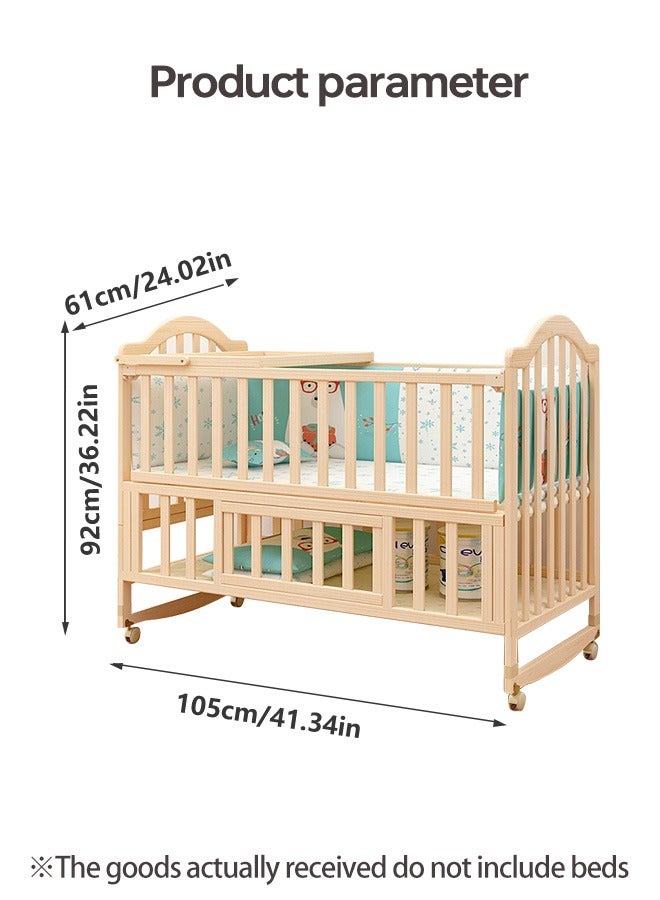 Multifunctional Baby Bed Wood Baby Bedside Crib with Foldable Storage Board