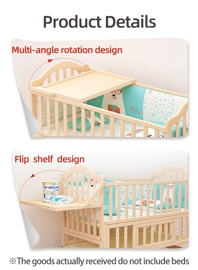 Multifunctional Baby Bed Wood Baby Bedside Crib with Foldable Storage Board