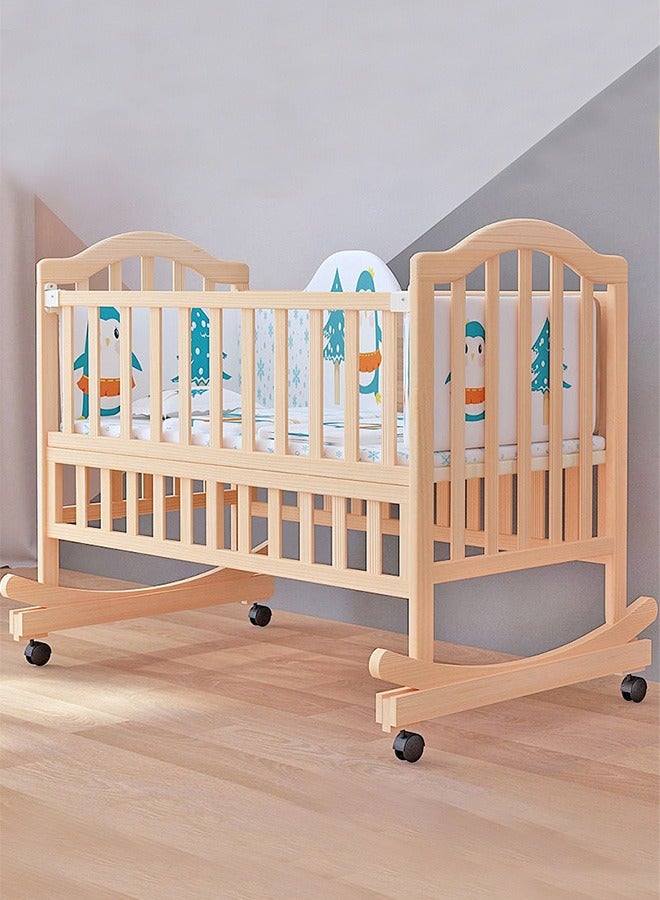 Multifunctional Baby Crib Infant Bassinet Portable Wooden Baby Cot with Wheels and Mosquito Net