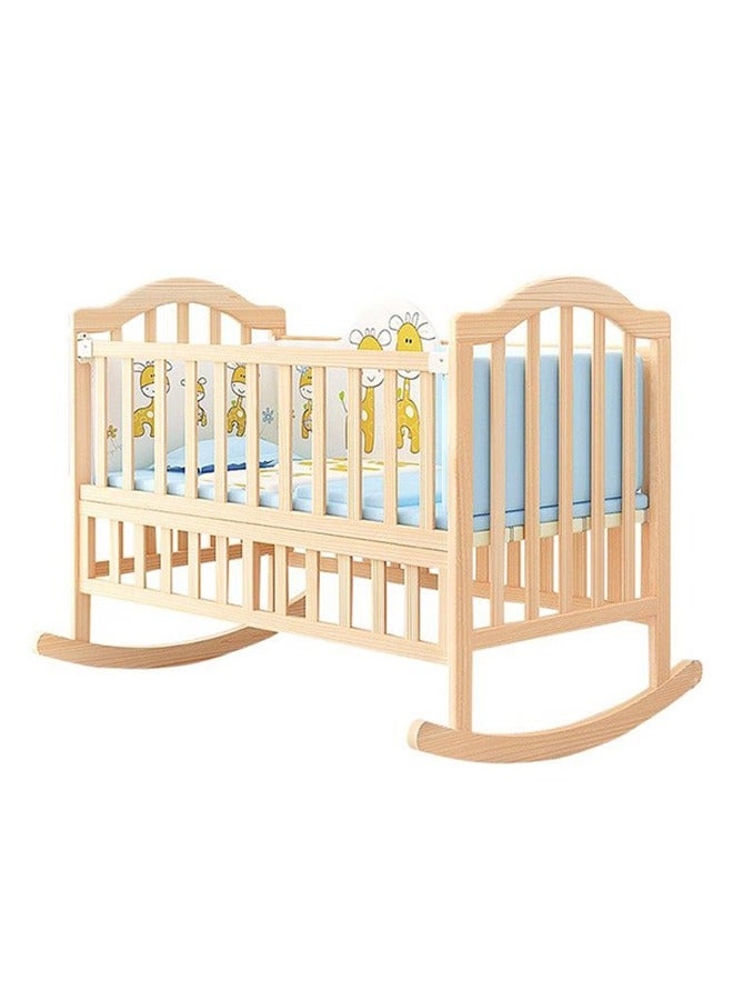 Multifunctional Baby Crib Infant Bassinet Portable Wooden Baby Cot with Wheels and Mosquito Net