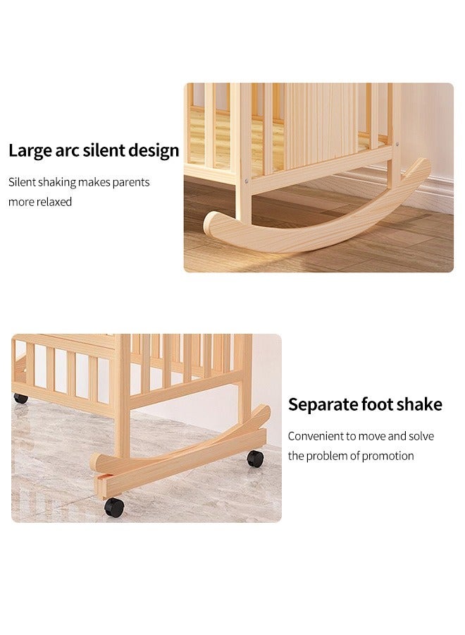 Multifunctional Baby Crib Infant Bassinet Portable Wooden Baby Cot with Wheels and Mosquito Net