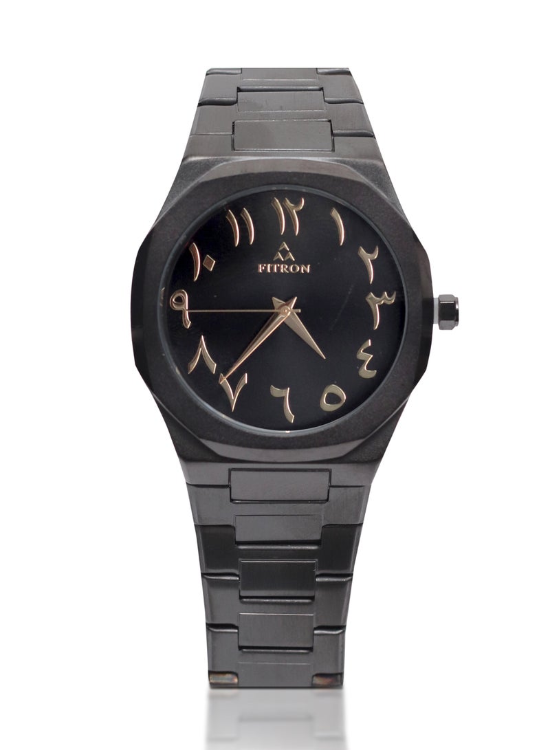 Men's Full Black Wrist Watch with Black Dial and Arabic Numbers