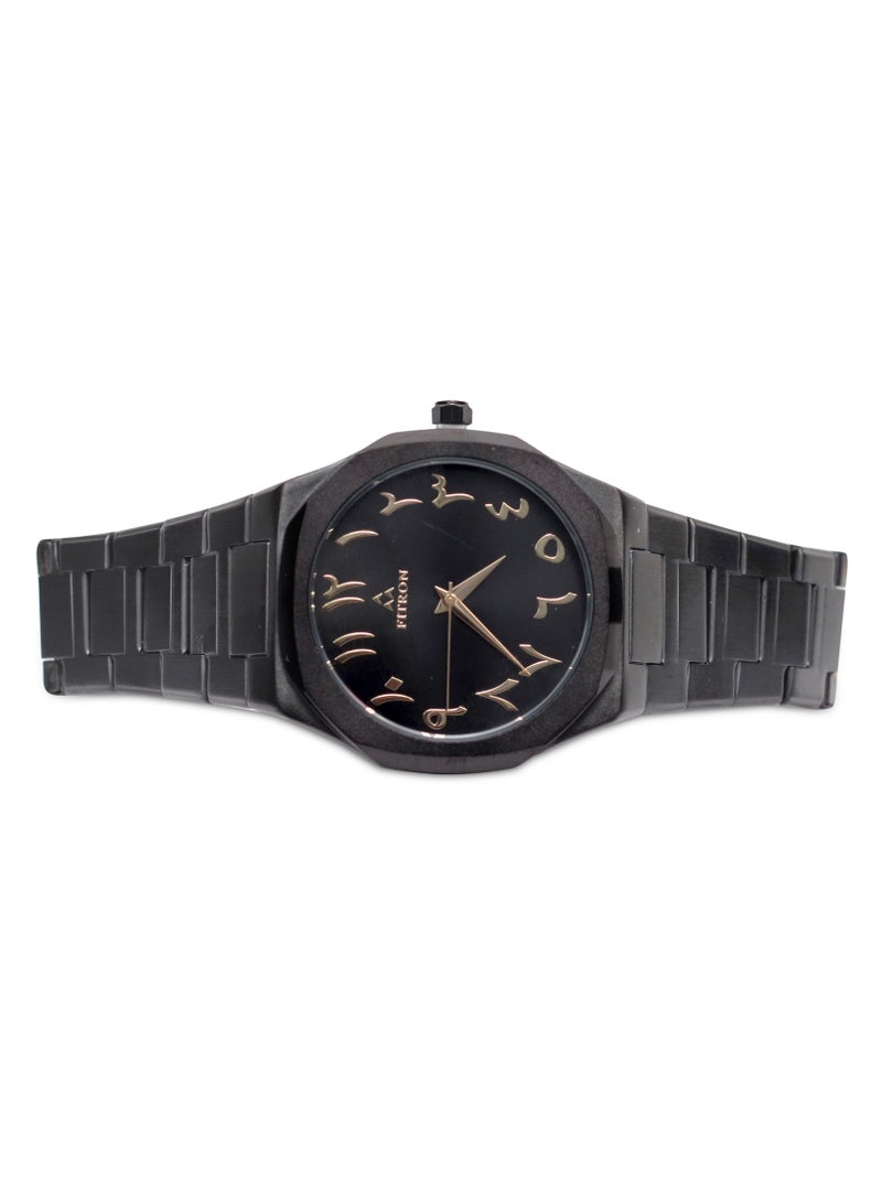 Men's Full Black Wrist Watch with Black Dial and Arabic Numbers