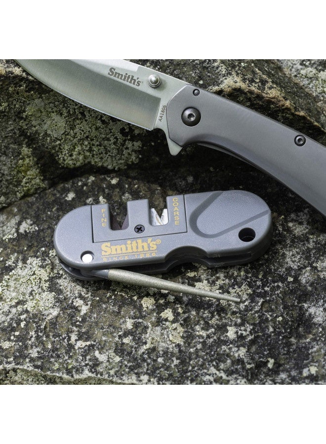 Smith’S Pp1 Pocket Pal Knife Sharpener Preset Carbide And Ceramic Stone Sharpeners Fold-Out Diamond Coated Rod Outdoor Hunting Knife And Hook Sharpener, Handheld, Compact, Lightweight, Multiuse