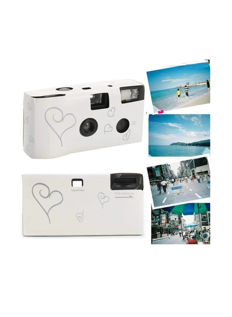 Disposable Camera Wedding 35mm Single Use Film Camera with Flash One Time Use Camera for Travel Camp Party Gifts(White)