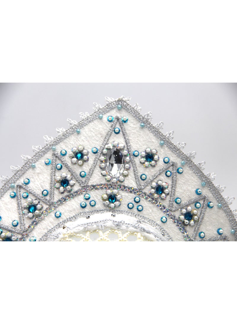 D' Daniela - Women's Traditional Headdress Kokoshnik - White with blue and white beads