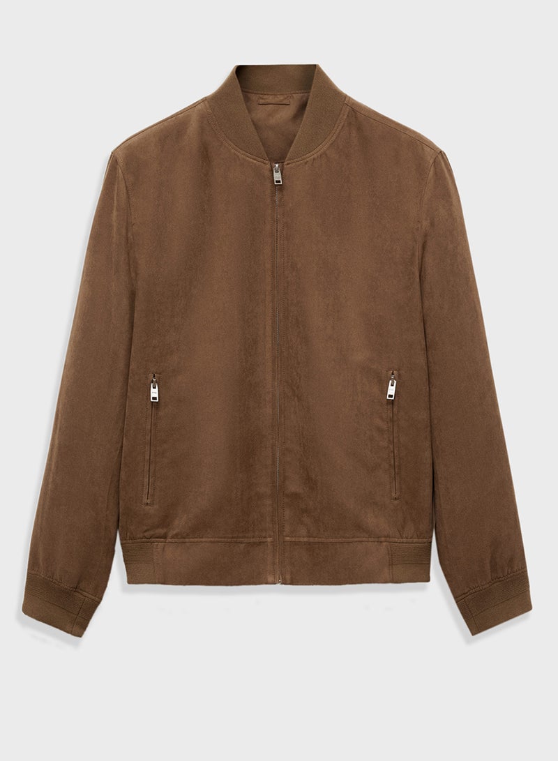 Suede-Effect Bomber Jacket