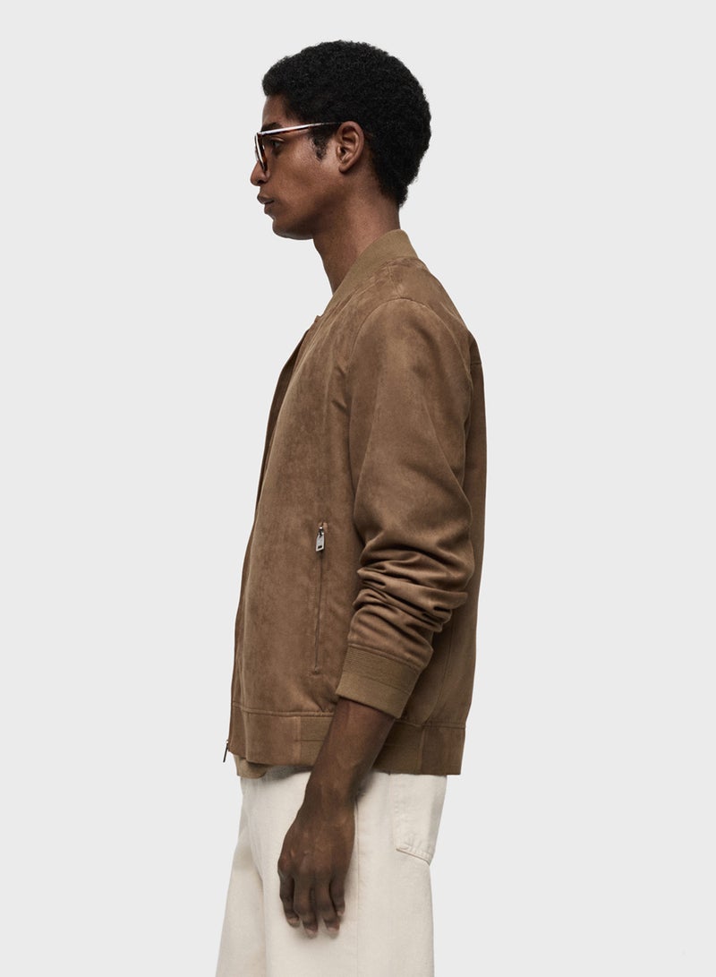 Suede-Effect Bomber Jacket