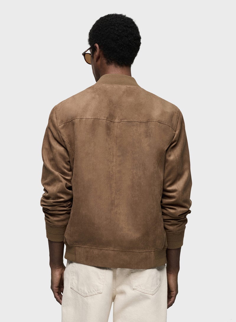 Suede-Effect Bomber Jacket