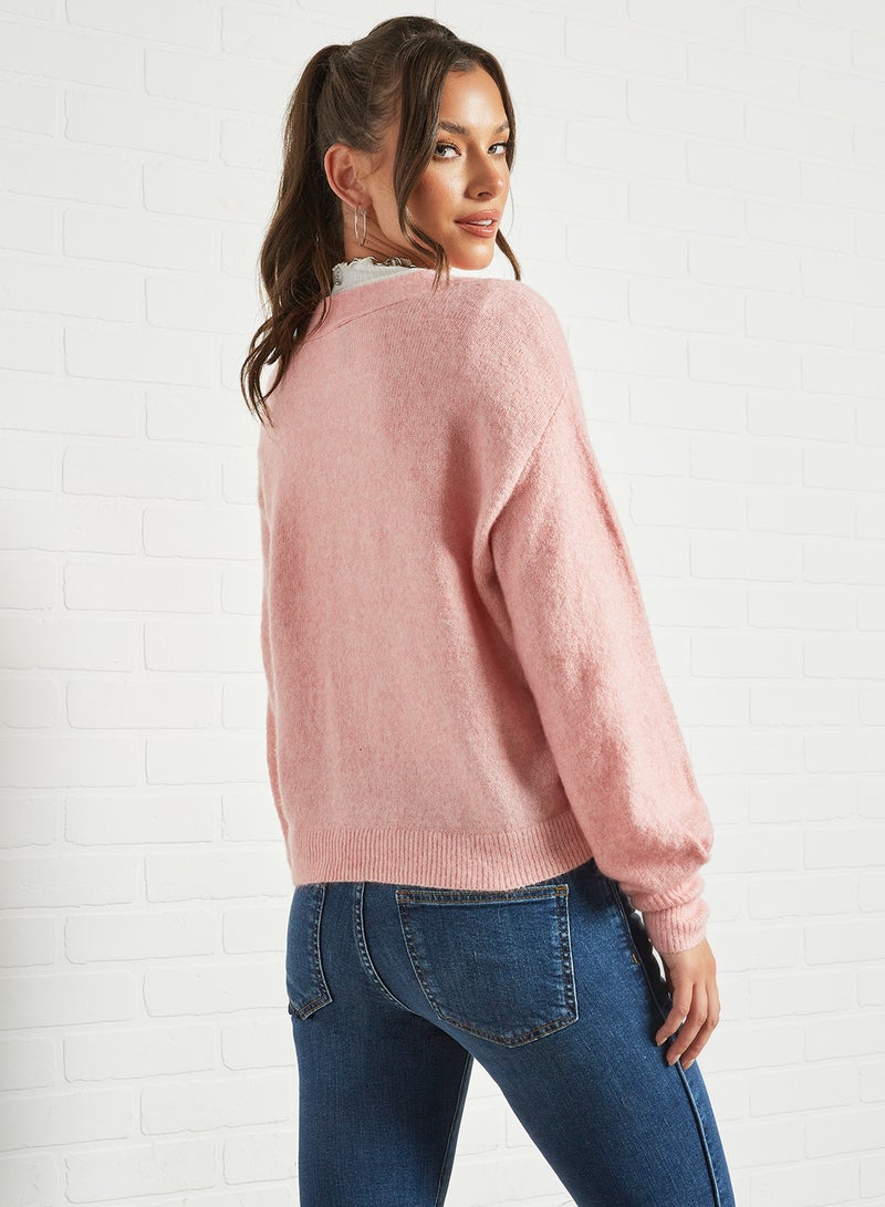 Long Sleeve Wrap Sweater Light Pink