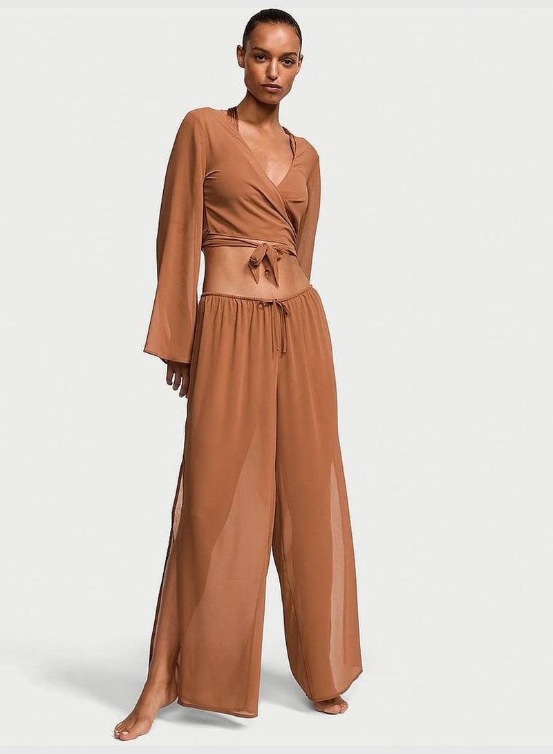 Sheer Crinkle Wide-Leg Pants