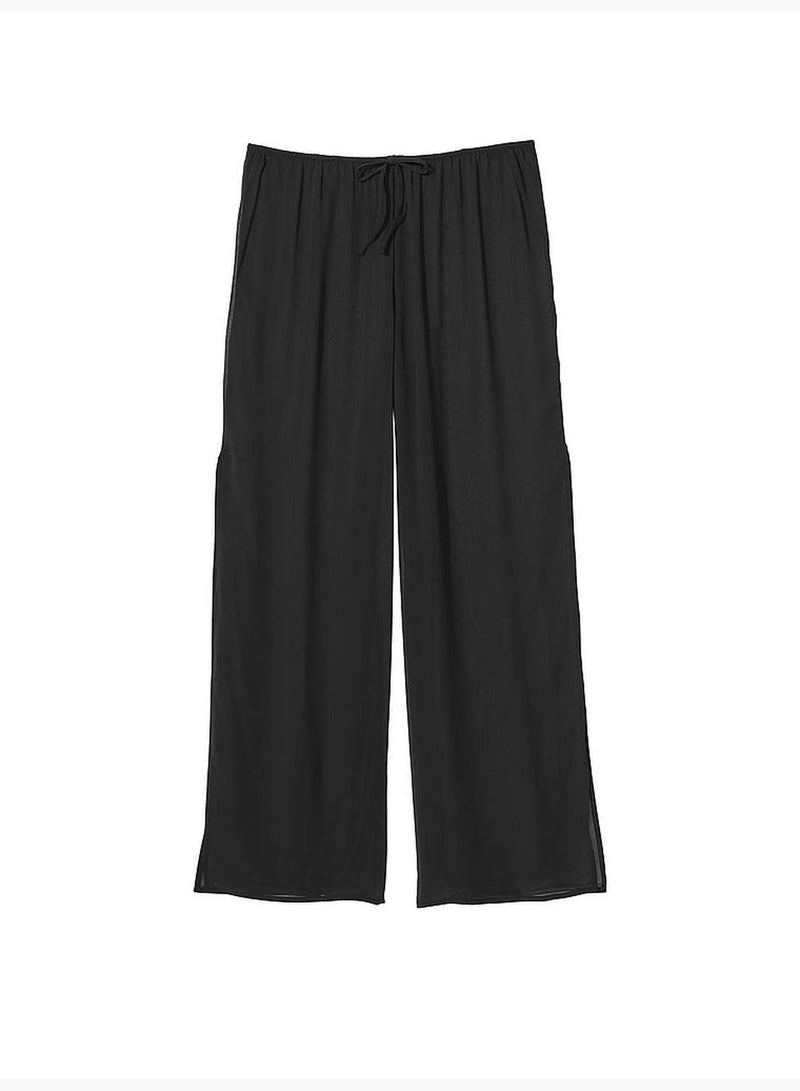 Sheer Crinkle Wide-Leg Pants