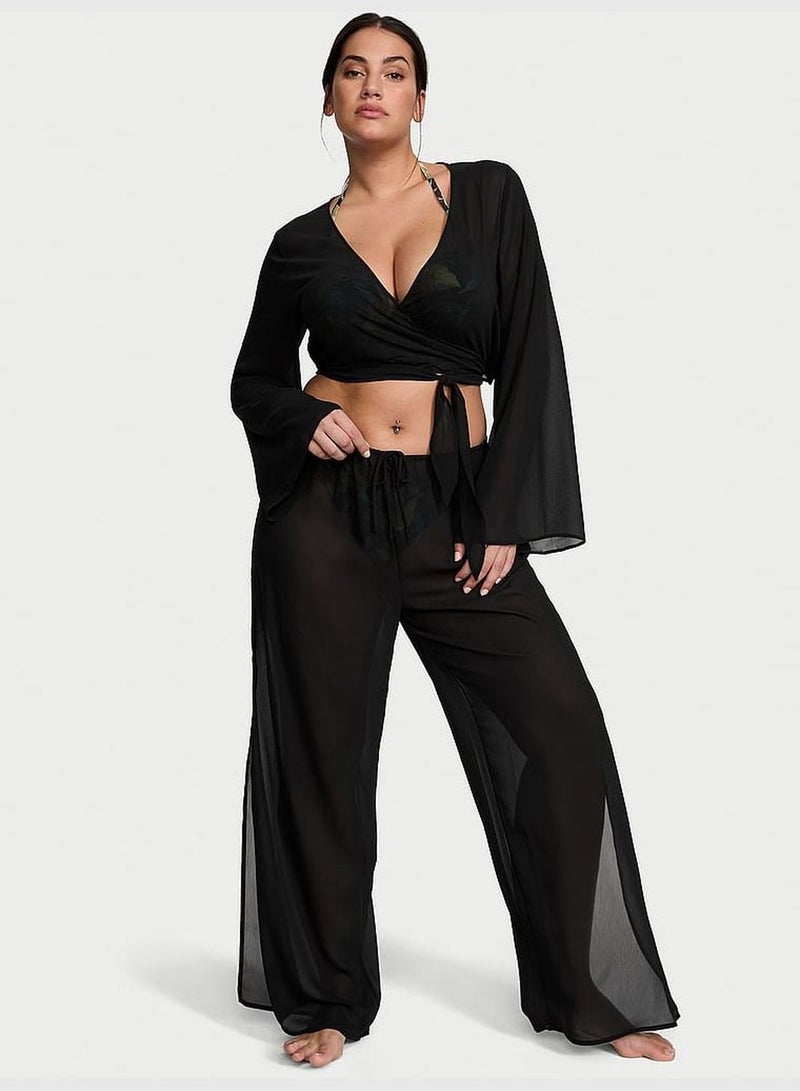 Sheer Crinkle Wide-Leg Pants